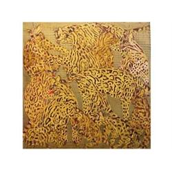 Hunt Slonem (20th Century) American OCELOTS, 1989, oil painting on canvas, 48 x 47 1/2", titled,...