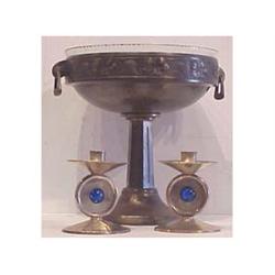 WMF Studios FRUIT BOWL, the footed metal stand with glass bowl, 11" high & 12" diameter; Together...