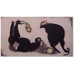 Folk & Outsider Art TWO MICE, watercolor on paper, 20 1/2 x 37", framed. Starting Bid $20...