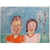 Image 1 : Folk & Outsider Art MAN & WOMAN OUTSIDE, ink & watercolor on paper, 17 1/4 x 23 1/2", framed. Sta...