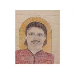 Folk & Outsider Art PORTRAIT, 1982, color pencil drawing on paper, 9 x 7 1/2", signed S. L. J. an...