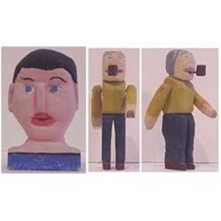 Folk & Outsider Art MAN WITH PIPE, a hand painted carved wood sculpture with moveable arms, 7 1/2...