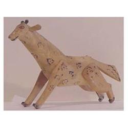 Folk & Outsider Art GIRAFFE, carved wood sculpture with ink highlights, 12" long & 8" high. Start...