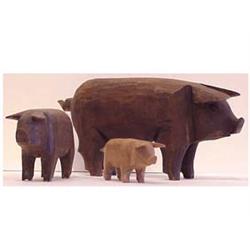 Folk & Outsider Art PIG FAMILY, the set of three carved wood sculptures, 11" long & 5" high, 7" l...