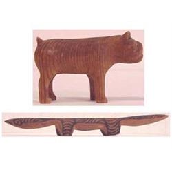 Folk & Outsider Art LIZARD, carved wood sculpture with black highlights, 15" long & 1 1/2" high;...