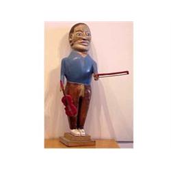 Folk & Outsider Art MAN WITH FIDDLE, hand painted carved wood sculpture, 25" high. $300/500...