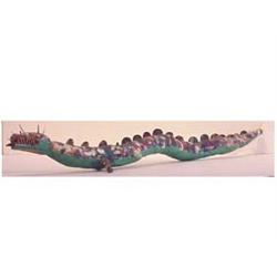 Folk & Outsider Art FOOTED SERPENT, hand painted carved wood sculpture, inscribed "O.L.S.", 42" l...