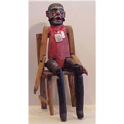 Folk & Outsider Art SEATED SAINT FIGURE, hand painted carved wood sculpture with wood chair and n...