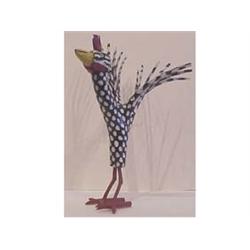 Folk & Outsider Art C. Cooper, BLACK & WHITE CHICKEN, 1988, hand painted carved wood sculpture, s...