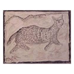 Folk & Outsider Art Charlie Kinney, WILD CAT, watercolor on paper, 22 x 27 3/4", signed, framed....