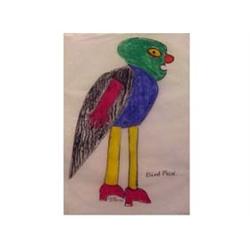 Folk & Outsider Art Cher Shaffer, BIRDMAN, color pastel on paper, 22 x 15 1/2", signed, framed. $...