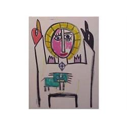 Folk & Outsider Art Cher Shaffer, WOMAN WITH BIRD HANDS, color pastel on paper, 30 x 22" signed l...