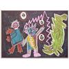 Image 1 : Folk & Outsider Art Cher Shaffer, DRAGON DOG PRACTICES THOUGHT TRANSFERENCE, color pastel on pape...