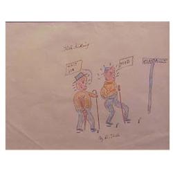 Folk & Outsider Art D. Hall, HITCHHIKING, color pencil drawing on paper, 10 x 13", signed, framed...