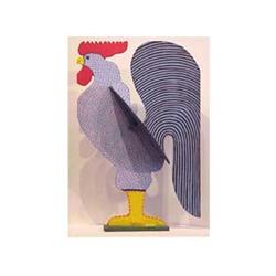 Folk & Outsider Art Finn, ROOSTER, 1990, hand painted cut wood sculpture, signed and dated, 37" h...