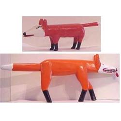 Folk & Outsider Art Garland & Minnie Adkins, BIG FOX & LITTLE FOX, 1990, two, each a hand painted...