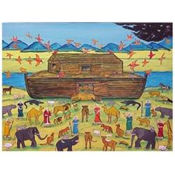 Folk & Outsider Art Hugo Sperger, NOAH'S ARK, 1988, oil painting on board, 24 x 32", signed and d...