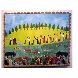 Folk & Outsider Art Mer, CHURCH SERVICE, 1991, oil painting on canvas with hand carved and painte...