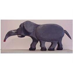 Folk & Outsider Art Noah Kinney, ELEPHANT, hand painted carved wood sculpture, signed, 24" long,...