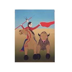 Folk & Outsider Art Randy Lee White, STANDARD BUFFALO HUNT, color lithograph, signed in pencil, f...