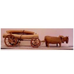 Folk & Outsider Art Reverend Jewel M. Waters, THE OX CART, carved wood sculpture, signed, 25" lon...