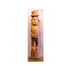 Folk & Outsider Art Reverend Herman Lee Hayes, MAN IN OVERALLS, 1984, carved wood sculpture, sign...