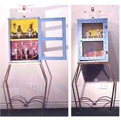 Folk & Outsider Art Ronald Cooper, GOOD & BAD, 1989, hand painted carved wood sculpture cabinet,...