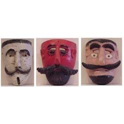 Folk & Outsider Art DRAMA MASKS, three, each a hand painted carved wood mask, average 9 x 7 x 5"....