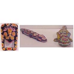 Folk & Outsider Art BEADED LIZARDS, two bead covered carved wood sculptures, 18 1/2 & 13 1/2" lon...