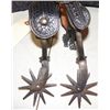 Image 2 : Extra Large Buermann spurs Slab shank 3 1/4"-10 Point Rowels, Overall length 7 1/4", Opening at heel