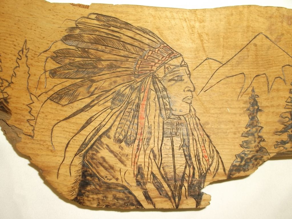 American Folk Art Indian Chief 10-1TC Pyrography American Folk Art ...