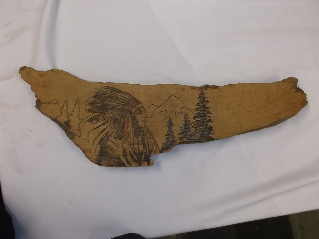 American Folk Art Indian Chief 10-1TC Pyrography American Folk Art ...