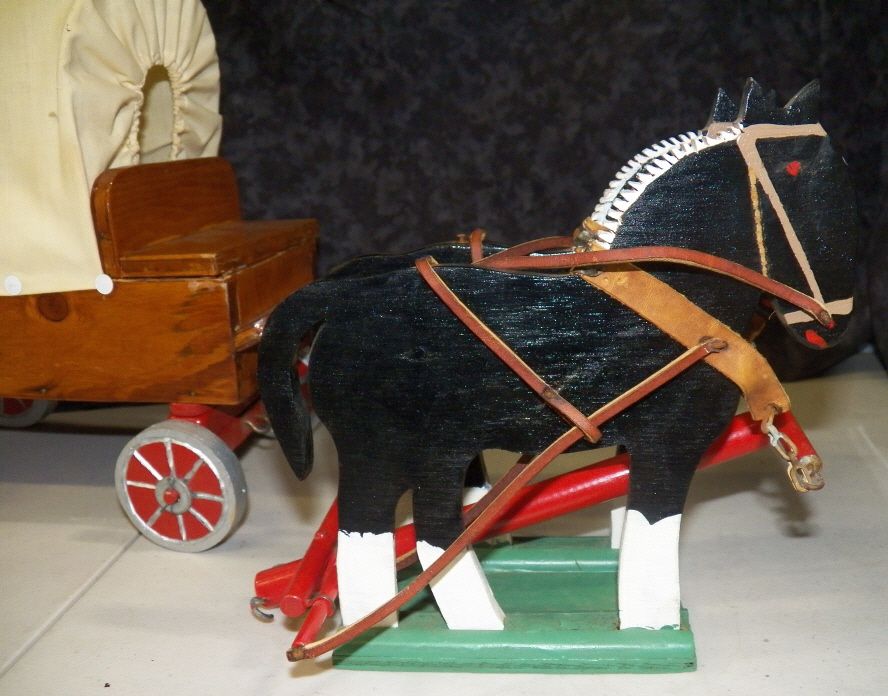 Wooden Covered Wagon & Hitch Home made Childs Toy Covered Wagon with a