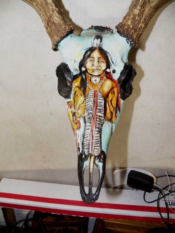 Deer Skull Hand Painted Native American Painted Deer Skull by Nancy ...
