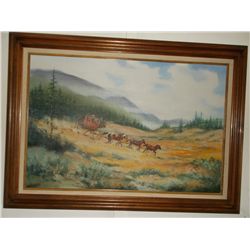 Stage coach Oil on Canvas signed E.G.E Nicely Framed