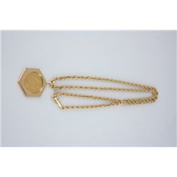 Gold coin pendant w/chain 1882 Liberty Head.