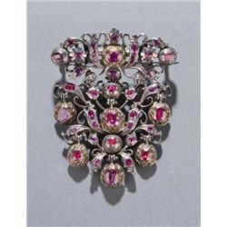 18th c. brooch with 38 rubies of various sizes.