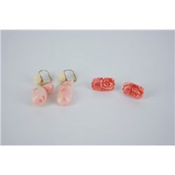 Group of coral earrings with 14KT gold backs.