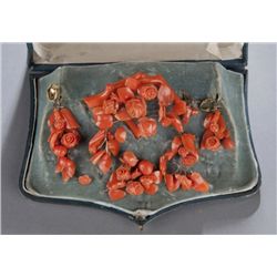 Parure of hand carved angel skin coral jewelry