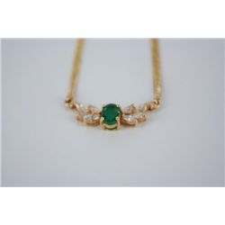 Emerald and diamond 14KT gold necklace.