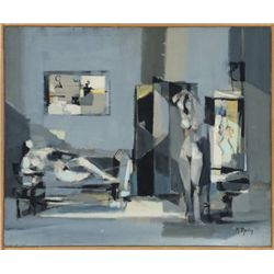 Marcel Mouly oil on canvas, abstract figural scene