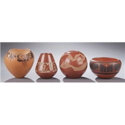 Group of 4 assorted Native American vessels.