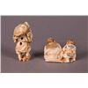 Image 2 : 2 ivory netsukes: man carrying fish, 2 men.