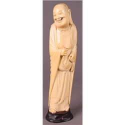 Chinese carved ivory laughing buddha w/ rosary.