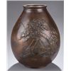 Image 1 : Chinese bronze vase with house, trees, mountain