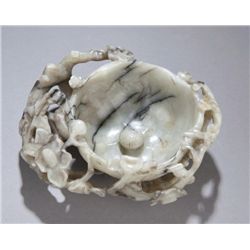 19th/E.20th Chinese carved stone bowl w/ openwork