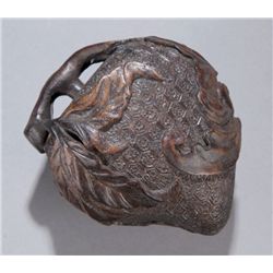 Chinese wood carved peach form box, 20c.