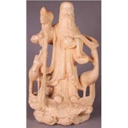 Chinese hardstone carving of immortal w/ peach