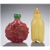 Image 3 : 2 glass snuff bottles, red/pink and yellow citron.