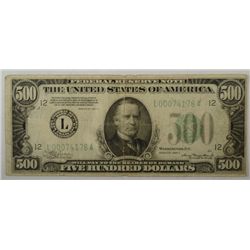 1934A $500 FR NOTE   VG  est $725-$750
